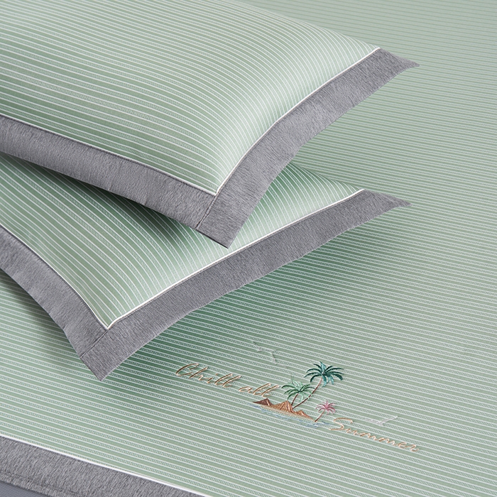 91家纺网 家纺一手货源 找家纺 小牛席业 2026新款海岛夏日凉感冰丝席系列（床笠款） 海岛夏日-绿色