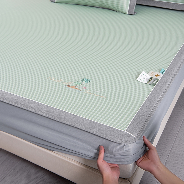 91家纺网 家纺一手货源 找家纺 小牛席业 2026新款海岛夏日凉感冰丝席系列（床笠款） 海岛夏日-绿色