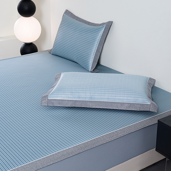 91家纺网 家纺一手货源 找家纺 小牛席业 2026新款海岛夏日凉感冰丝席系列（床笠款） 海岛夏日-蓝色