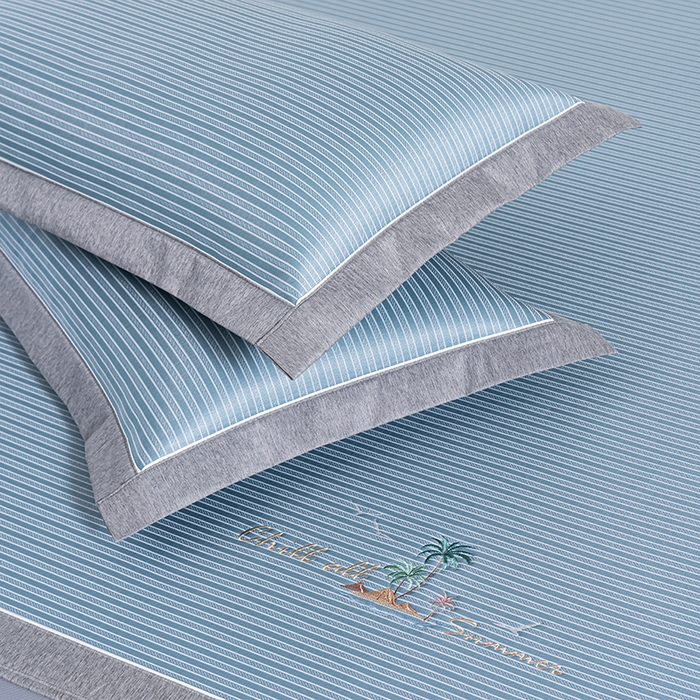 91家纺网 家纺一手货源 找家纺 小牛席业 2026新款海岛夏日凉感冰丝席系列（床笠款） 海岛夏日-蓝色