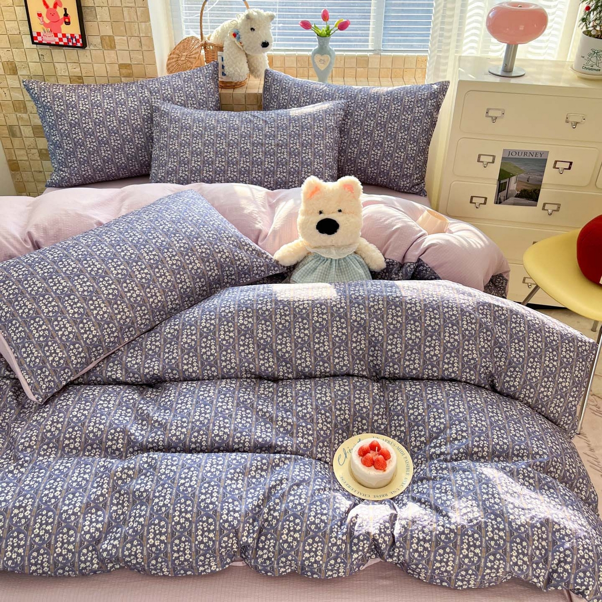 91家纺网 家纺一手货源 找家纺 川悦生活 2026新款云感双层纱木棉四件套 西斯花圃