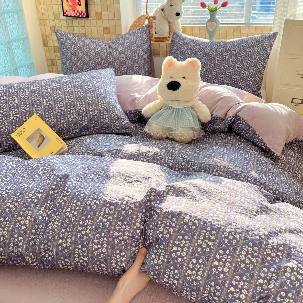 91家纺网 家纺一手货源 找家纺 川悦生活 2026新款云感双层纱木棉四件套 西斯花圃