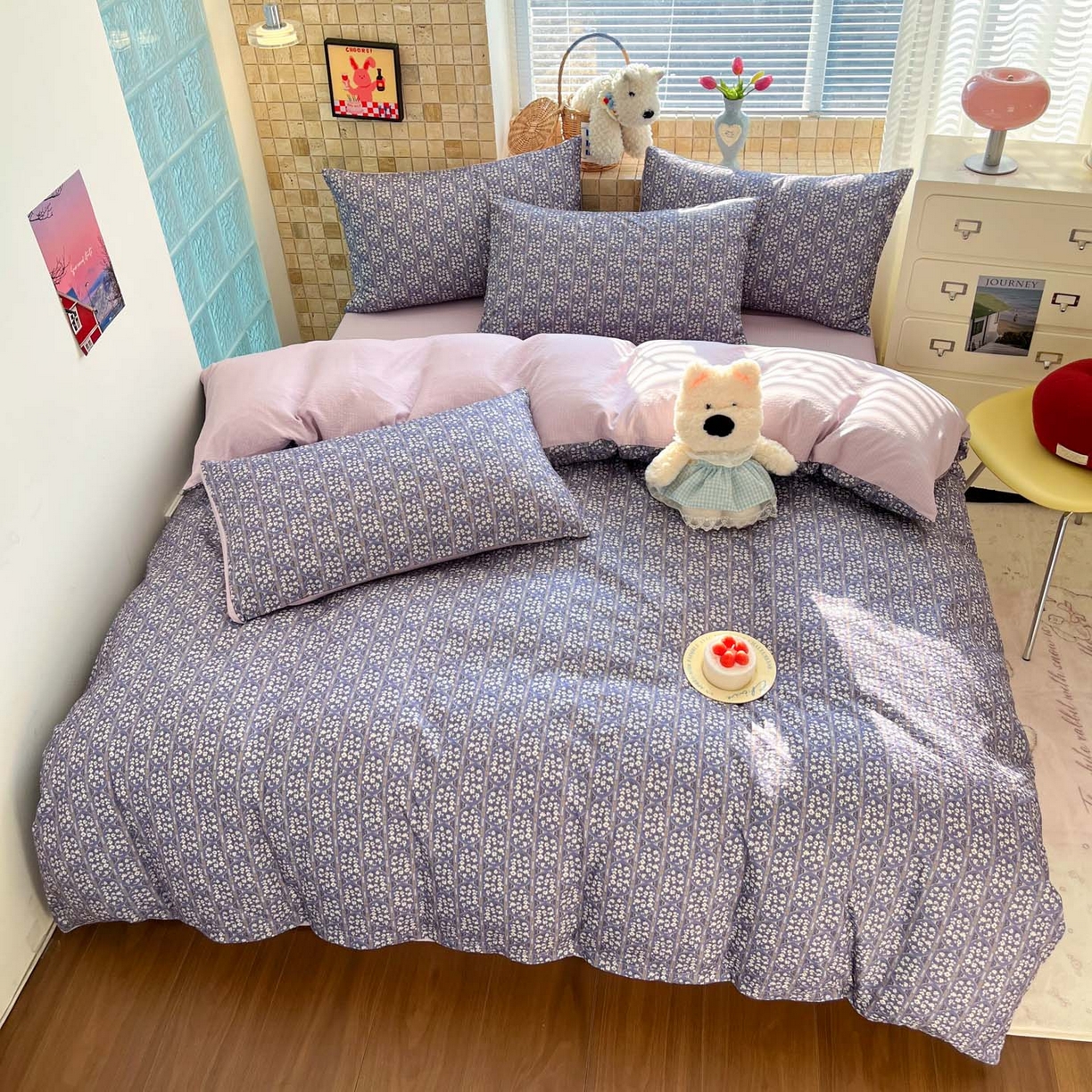 91家纺网 家纺一手货源 找家纺 川悦生活 2026新款云感双层纱木棉四件套 西斯花圃