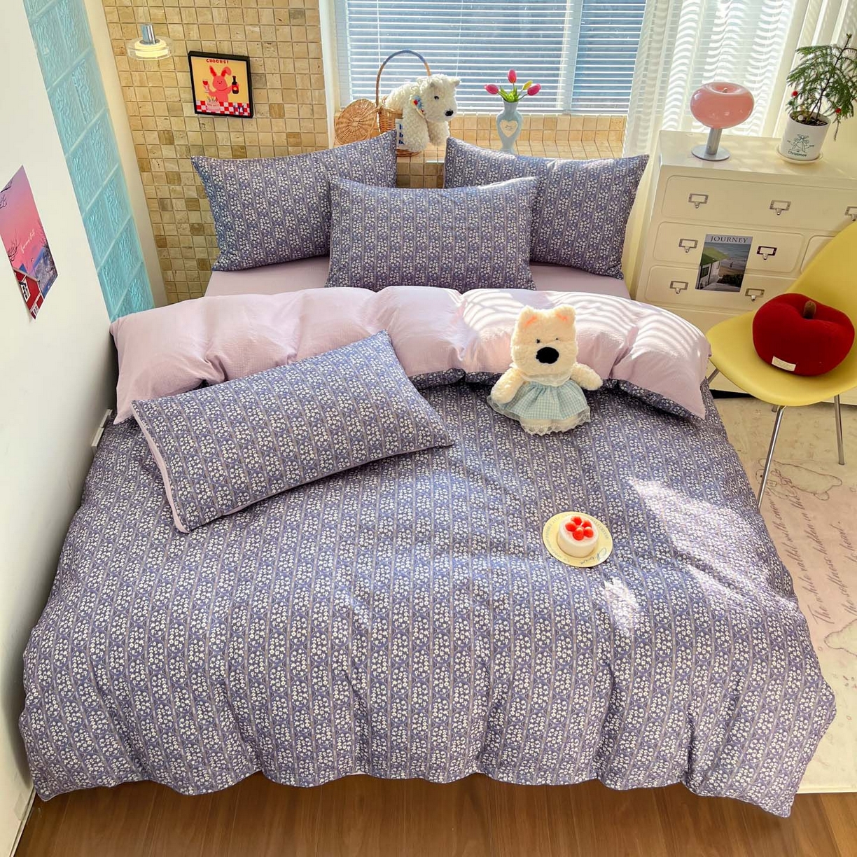 91家纺网 家纺一手货源 找家纺 川悦生活 2026新款云感双层纱木棉四件套 西斯花圃