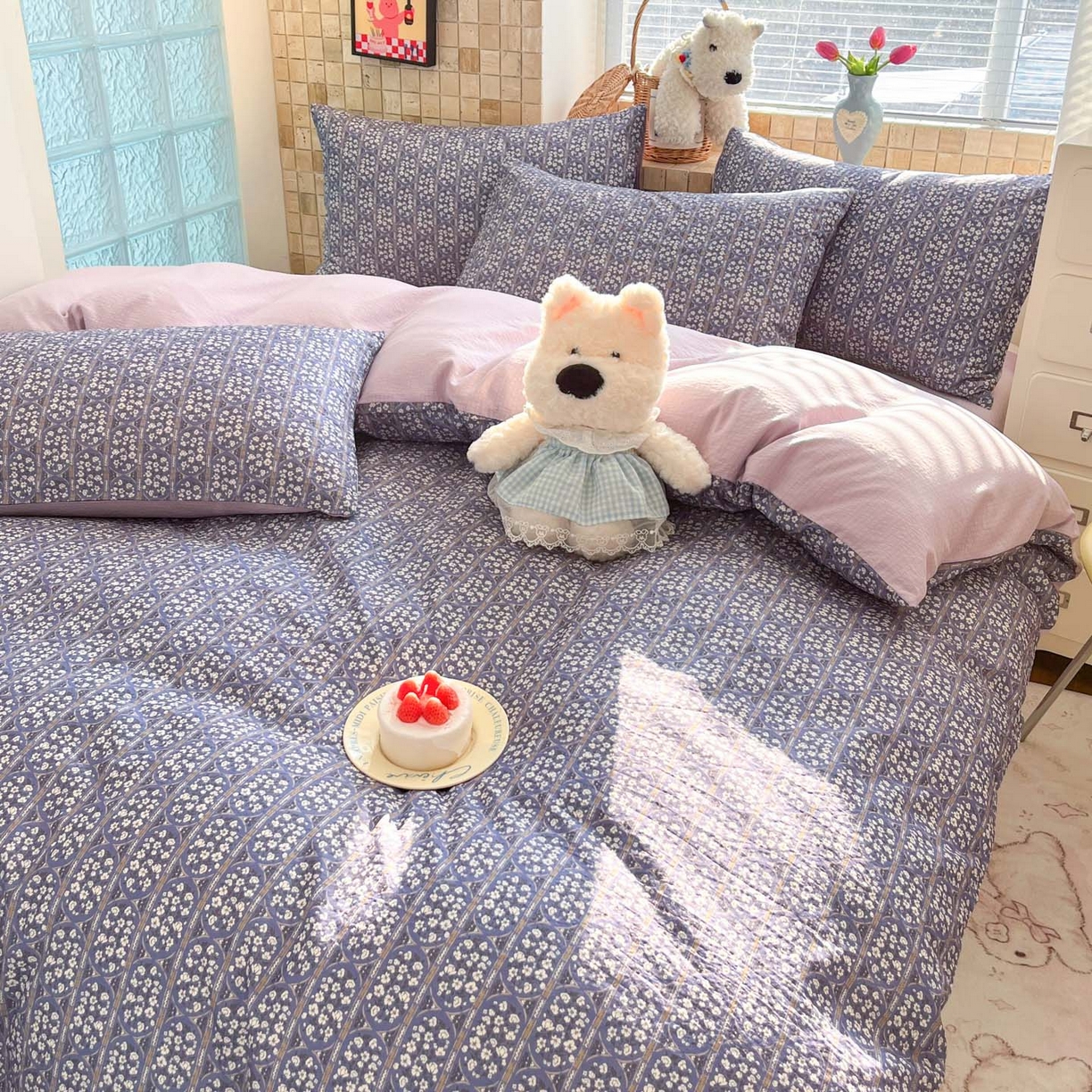 91家纺网 家纺一手货源 找家纺 川悦生活 2026新款云感双层纱木棉四件套 西斯花圃