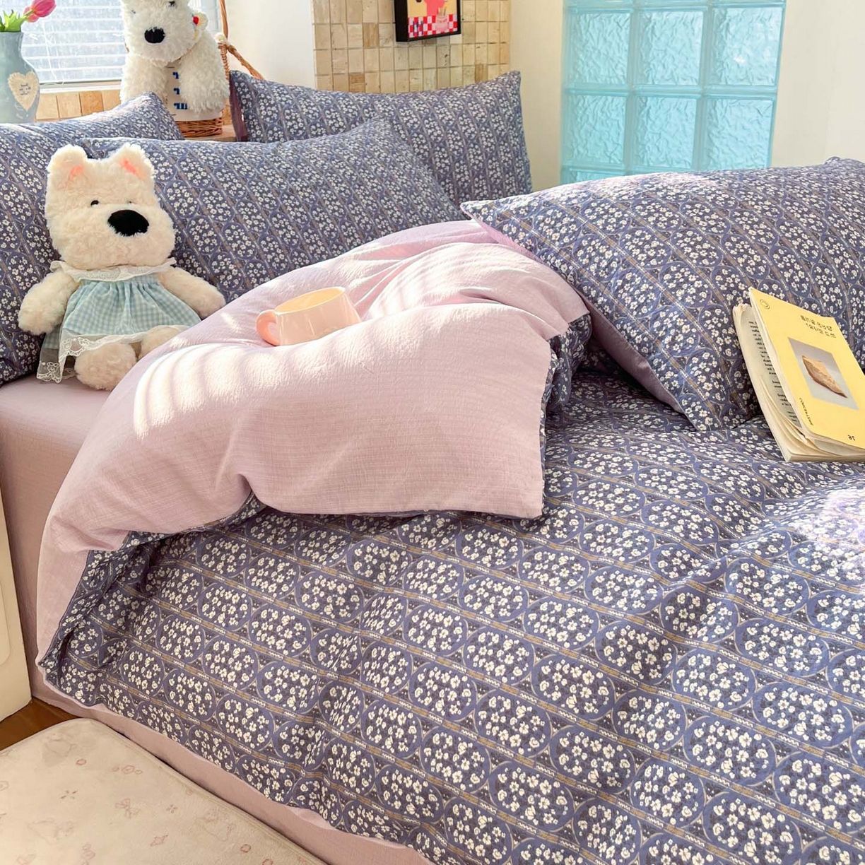 91家纺网 家纺一手货源 找家纺 川悦生活 2026新款云感双层纱木棉四件套 西斯花圃