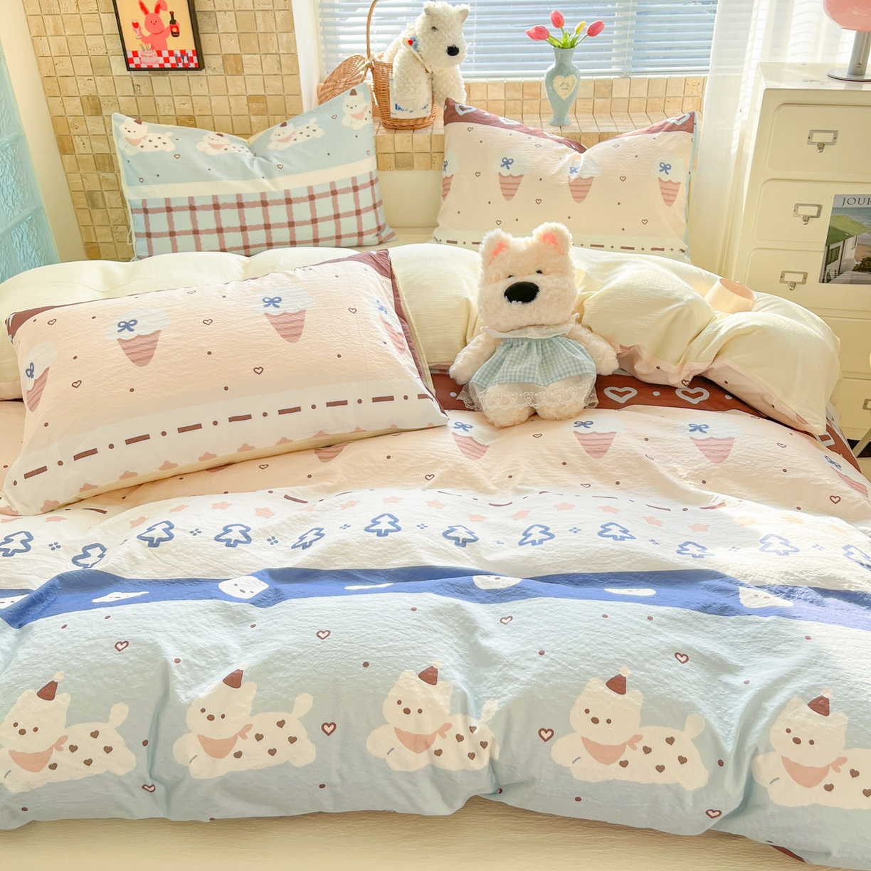 91家纺网 家纺一手货源 找家纺 川悦生活 2026新款云感双层纱木棉四件套 巧克力乐园