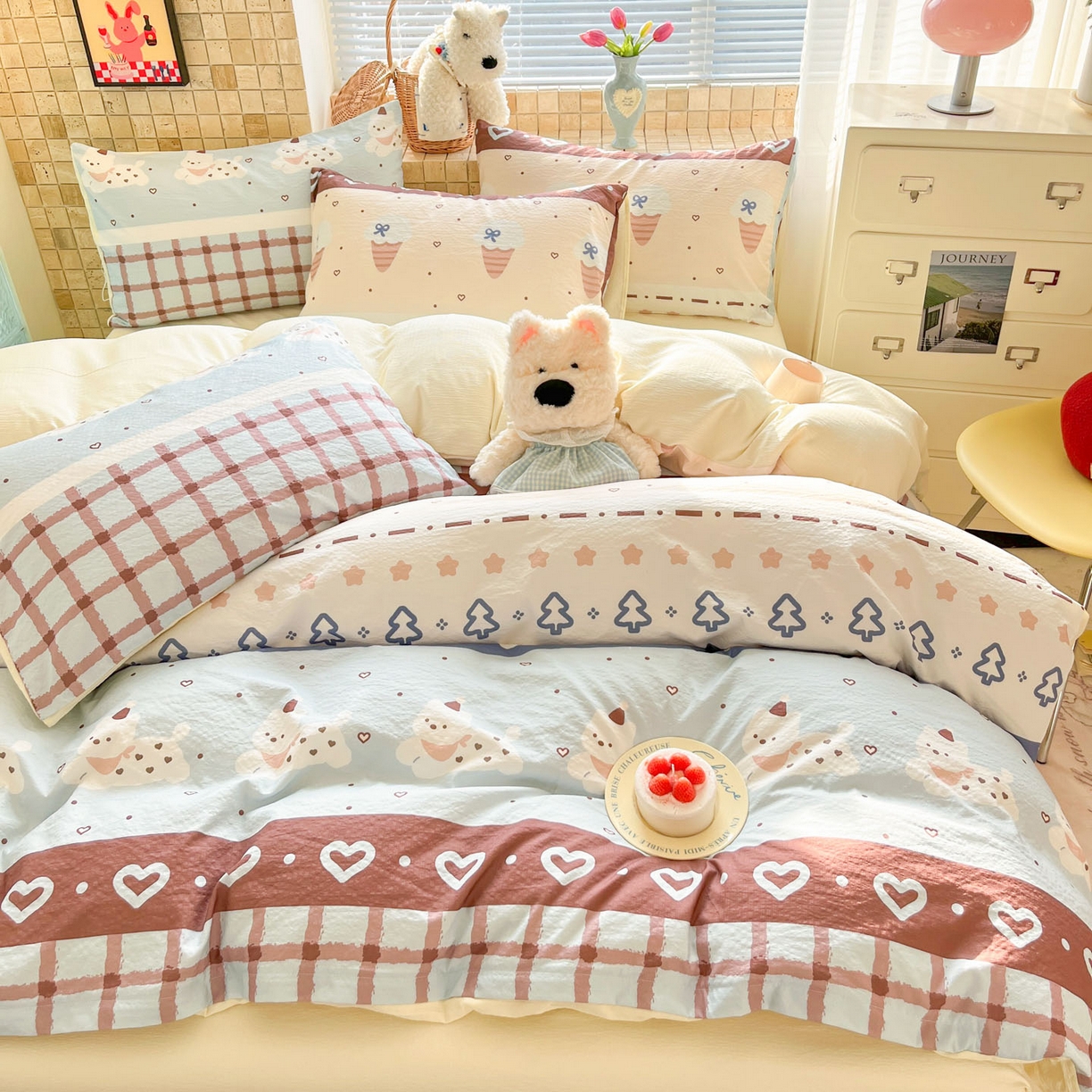 91家纺网 家纺一手货源 找家纺 川悦生活 2026新款云感双层纱木棉四件套 巧克力乐园