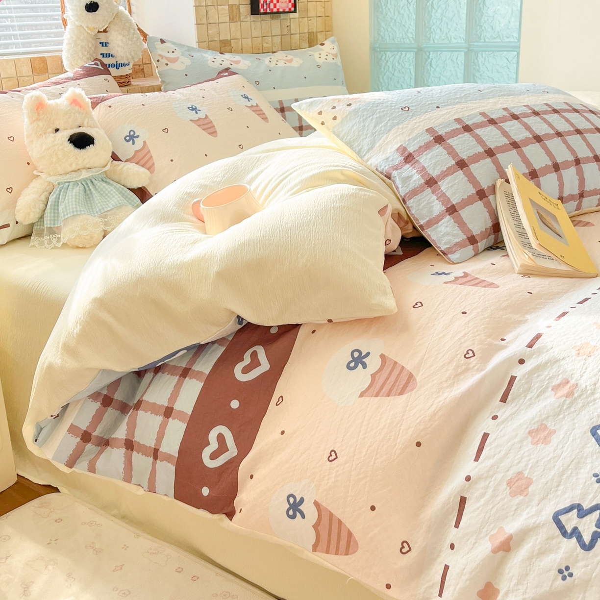 91家纺网 家纺一手货源 找家纺 川悦生活 2026新款云感双层纱木棉四件套 巧克力乐园