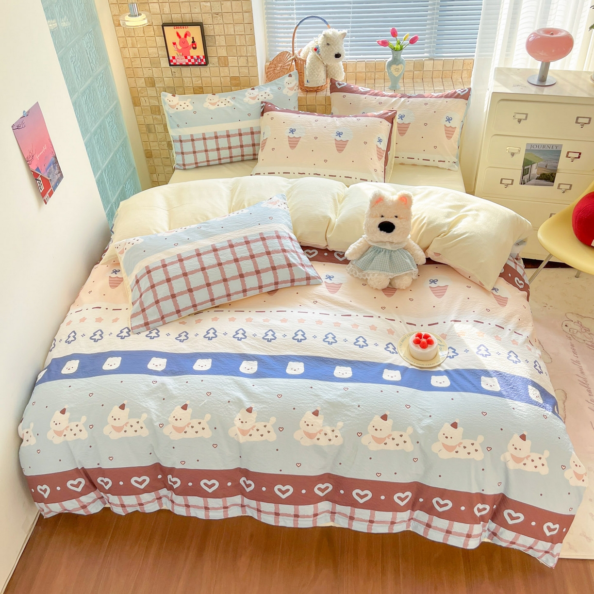 91家纺网 家纺一手货源 找家纺 川悦生活 2026新款云感双层纱木棉四件套 巧克力乐园