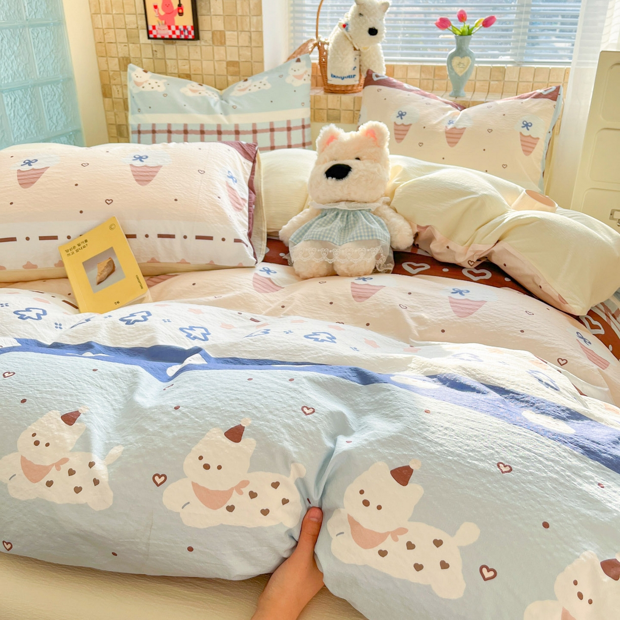 91家纺网 家纺一手货源 找家纺 川悦生活 2026新款云感双层纱木棉四件套 巧克力乐园