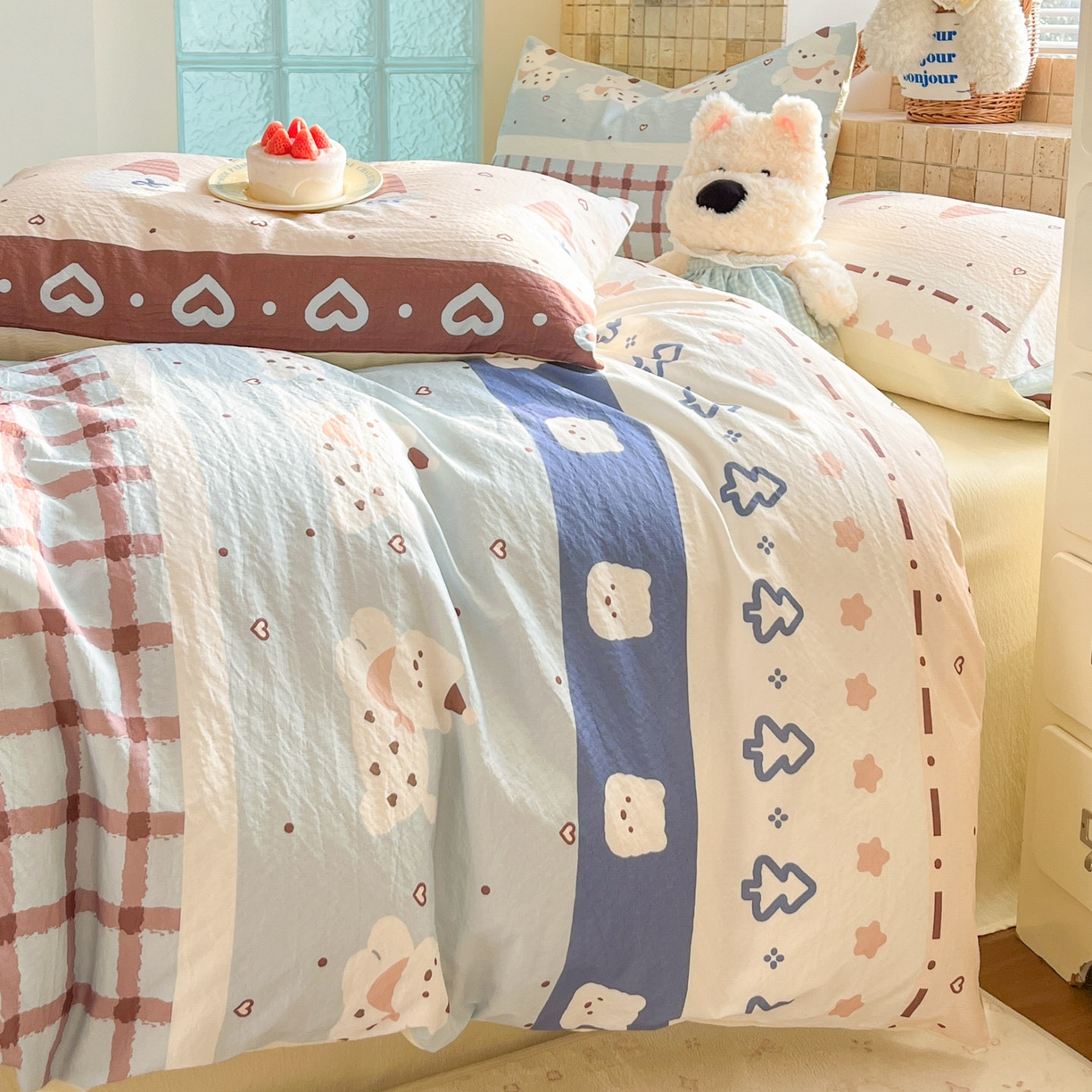 91家纺网 家纺一手货源 找家纺 川悦生活 2026新款云感双层纱木棉四件套 巧克力乐园