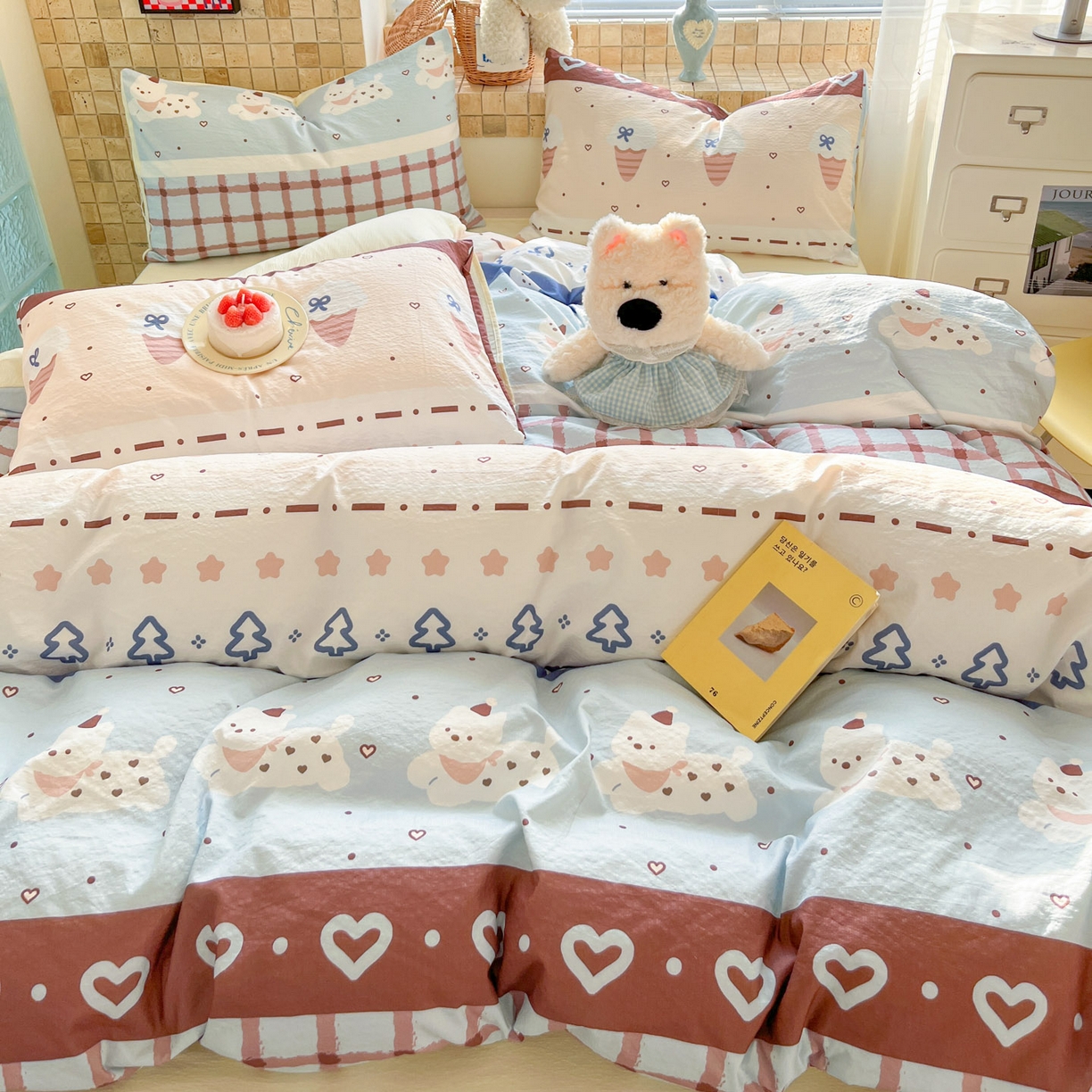 91家纺网 家纺一手货源 找家纺 川悦生活 2026新款云感双层纱木棉四件套 巧克力乐园