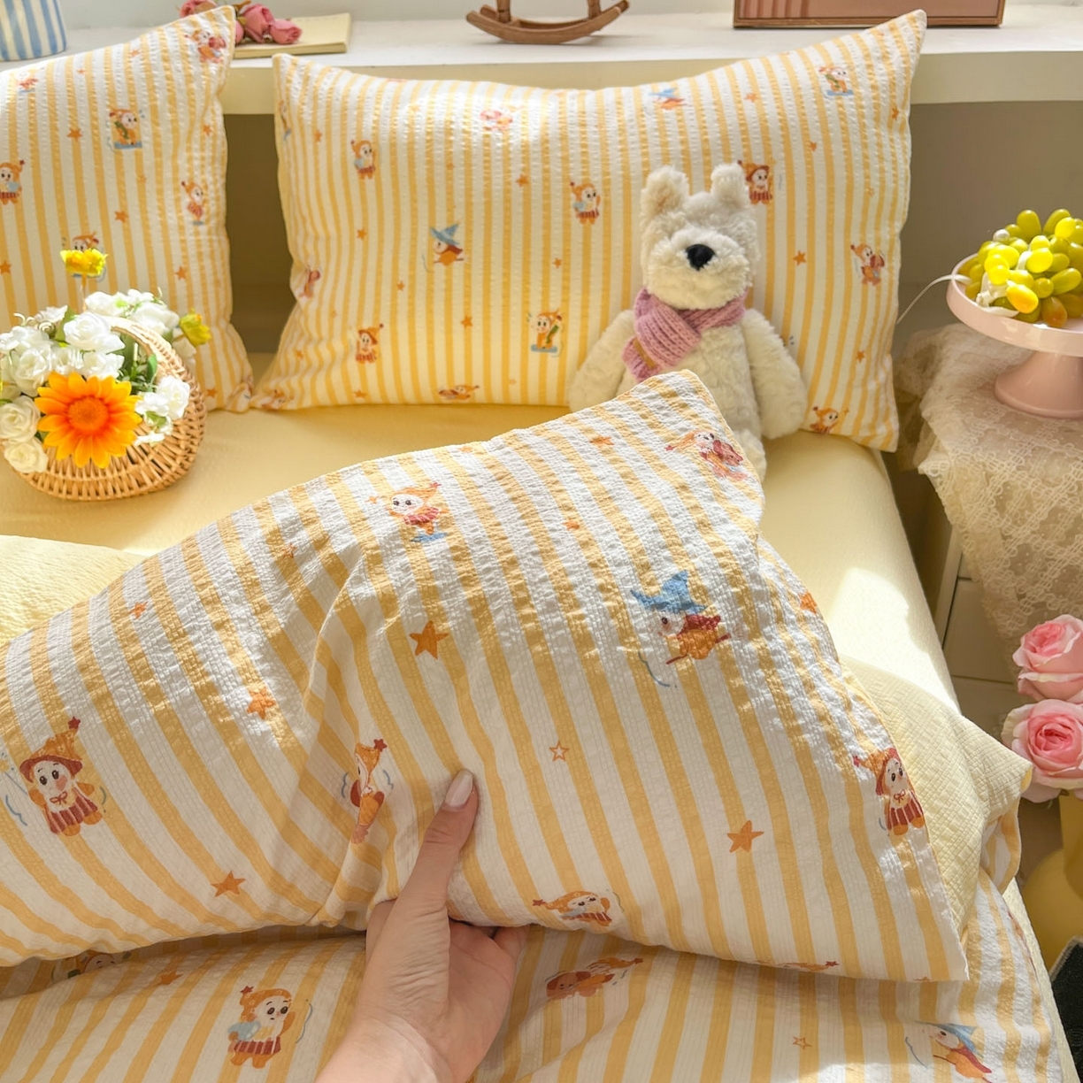 91家纺网 家纺一手货源 找家纺 （总）卡迪熊家纺 2026新款软糯泡芙纱印花四件套