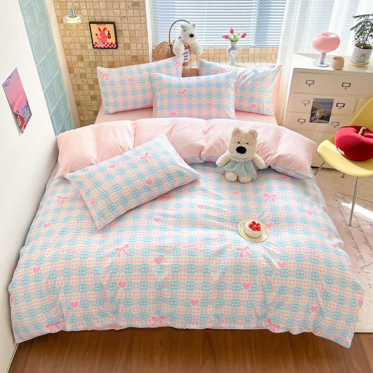 91家纺网 家纺一手货源 找家纺 川悦生活 2026新款云感双层纱木棉四件套 甜梦心愿