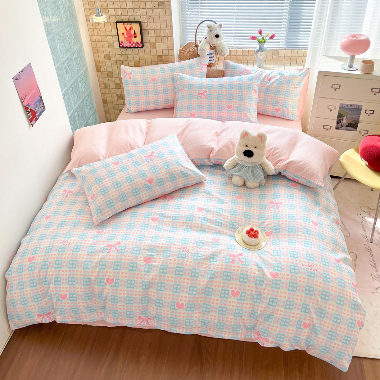 91家纺网 家纺一手货源 找家纺 川悦生活 2026新款云感双层纱木棉四件套 甜梦心愿