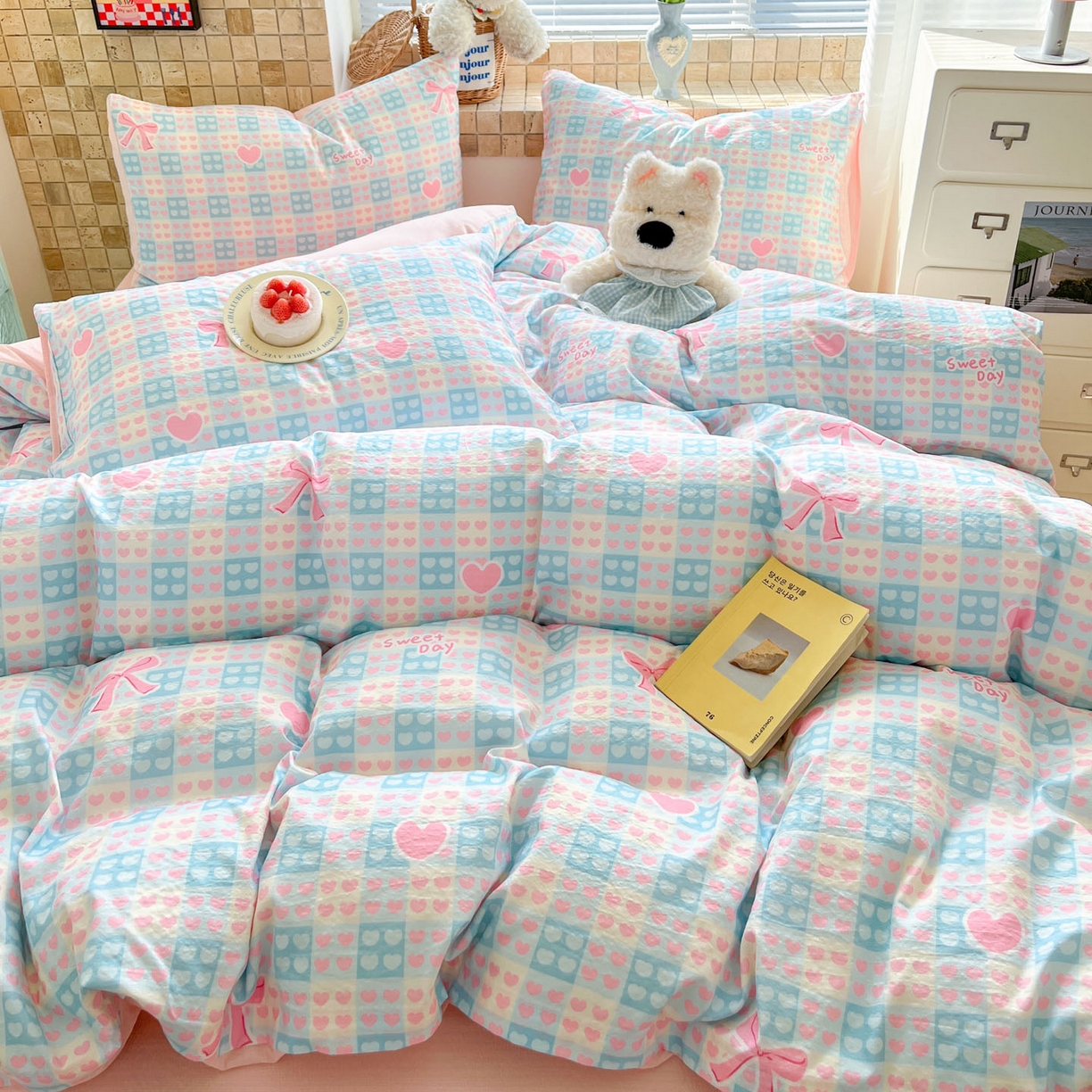 91家纺网 家纺一手货源 找家纺 川悦生活 2026新款云感双层纱木棉四件套 甜梦心愿