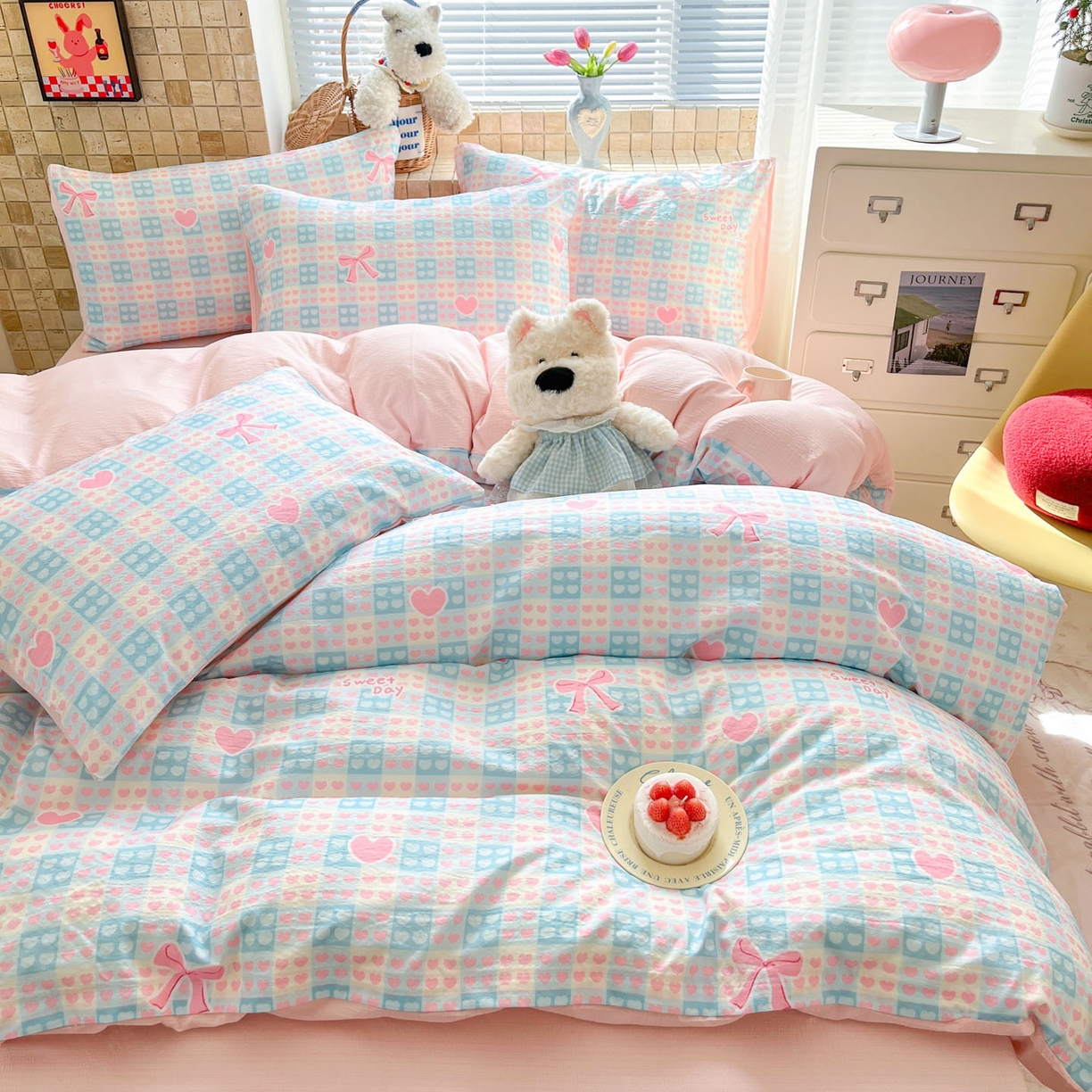 91家纺网 家纺一手货源 找家纺 川悦生活 2026新款云感双层纱木棉四件套 甜梦心愿