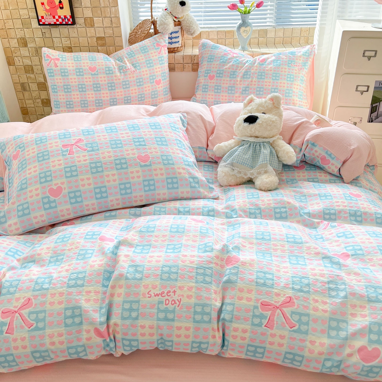 91家纺网 家纺一手货源 找家纺 川悦生活 2026新款云感双层纱木棉四件套 甜梦心愿