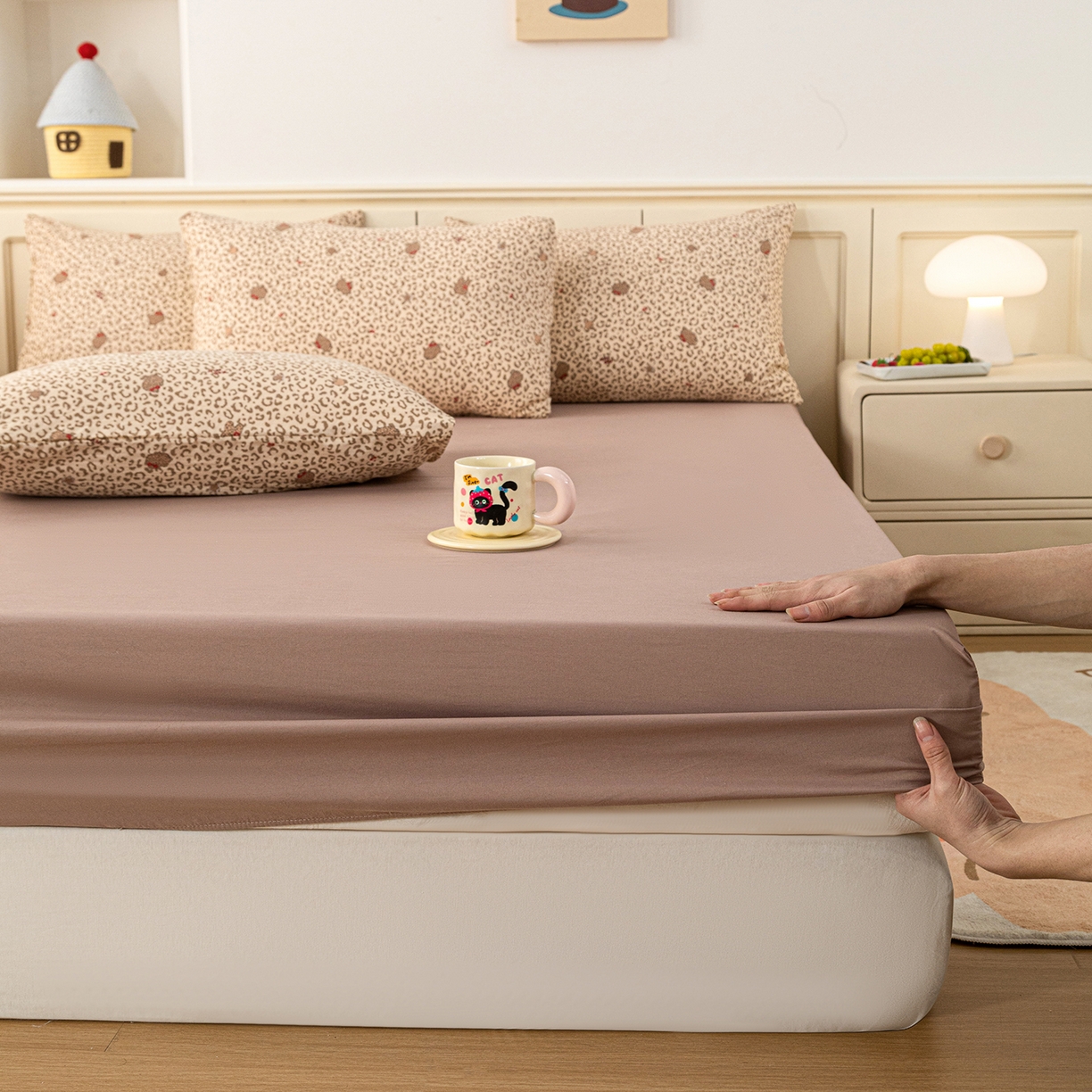 梦纤绒 2026新款卡通印花床笠单品床笠床笠单件 豹纹咖