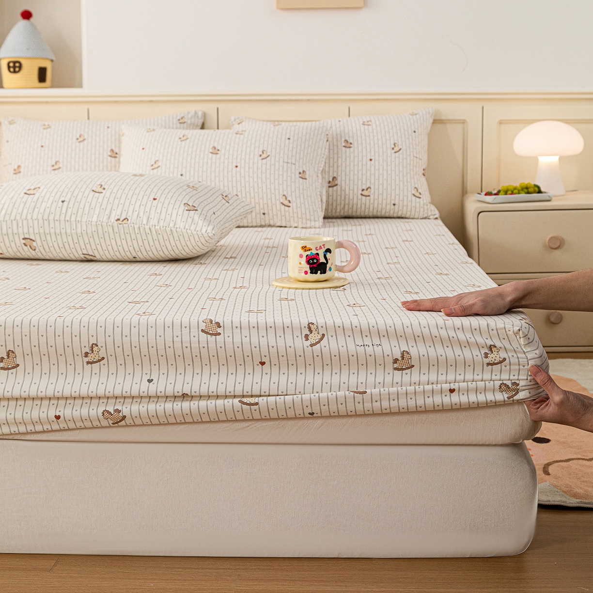 梦纤绒 2026新款卡通印花床笠单品床笠床笠单件 小木马