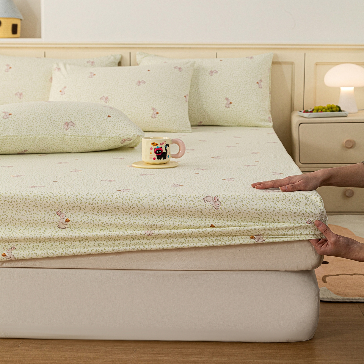 梦纤绒 2026新款卡通印花床笠单品床笠床笠单件 萌兔小窝