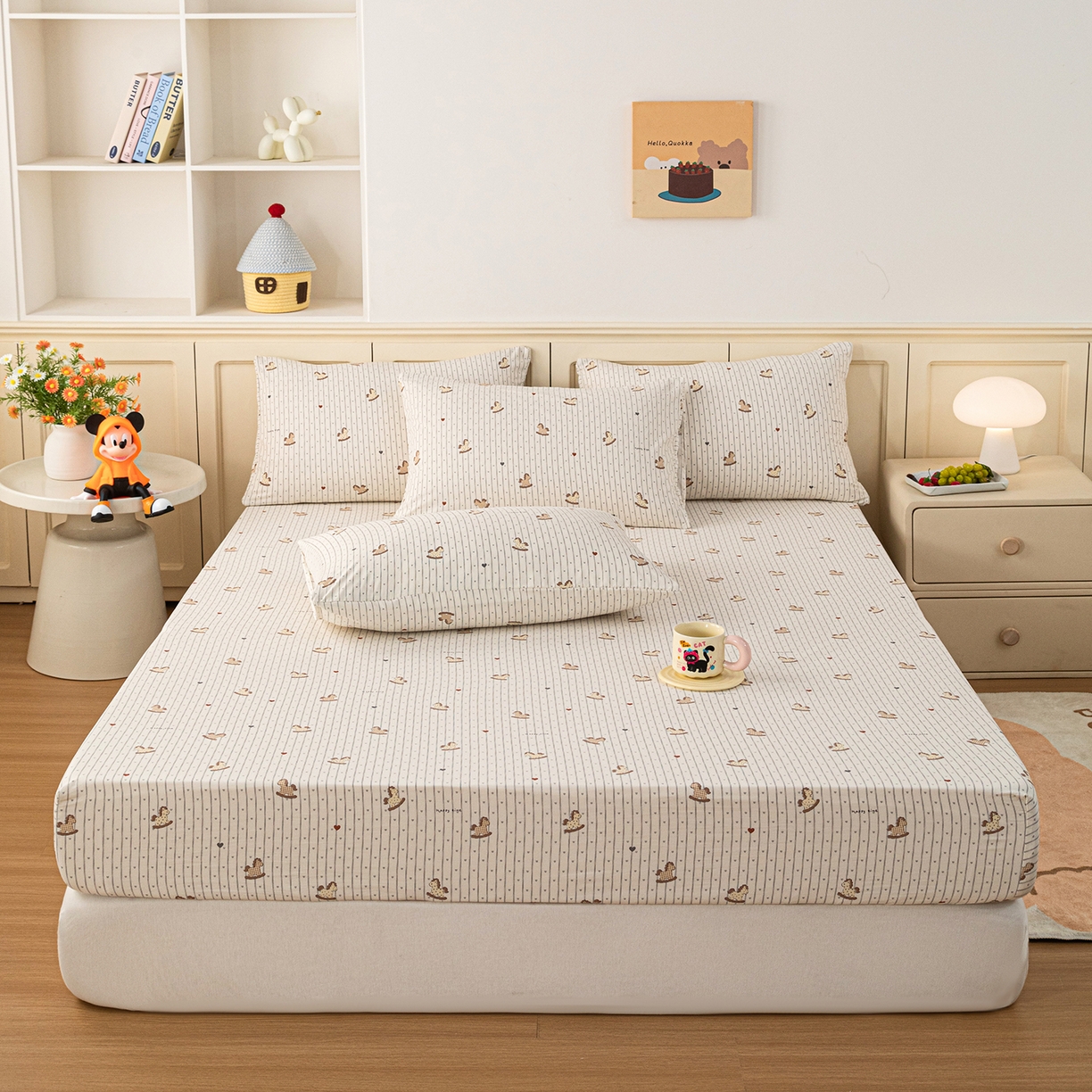 91家纺网 家纺一手货源 找家纺 梦纤绒 2026新款卡通印花床笠单品床笠床笠单件 小木马