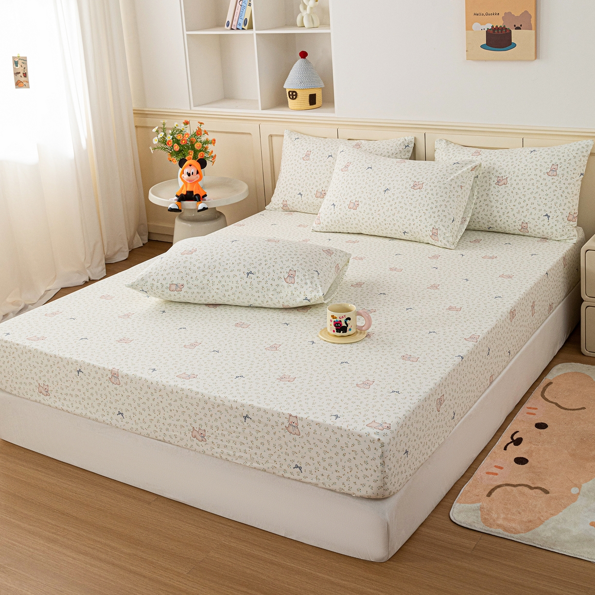 91家纺网 家纺一手货源 找家纺 梦纤绒 2026新款卡通印花床笠单品床笠床笠单件 喵趣蝴蝶