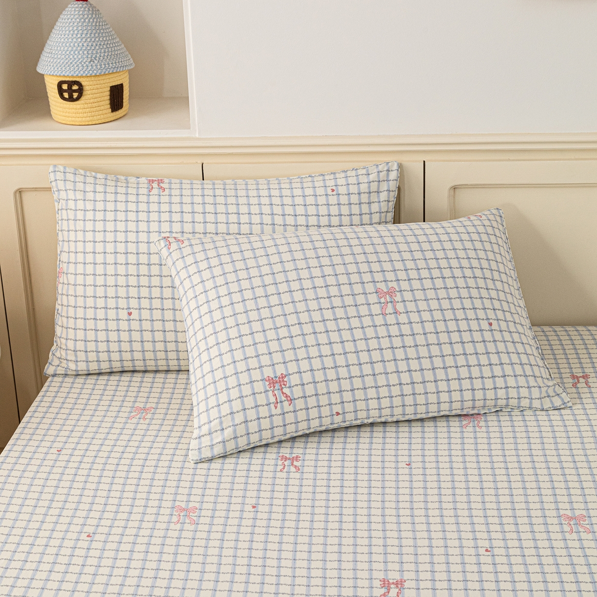 91家纺网 家纺一手货源 找家纺 梦纤绒 2026新款卡通印花床笠单品床笠床笠单件 雾兰格纹