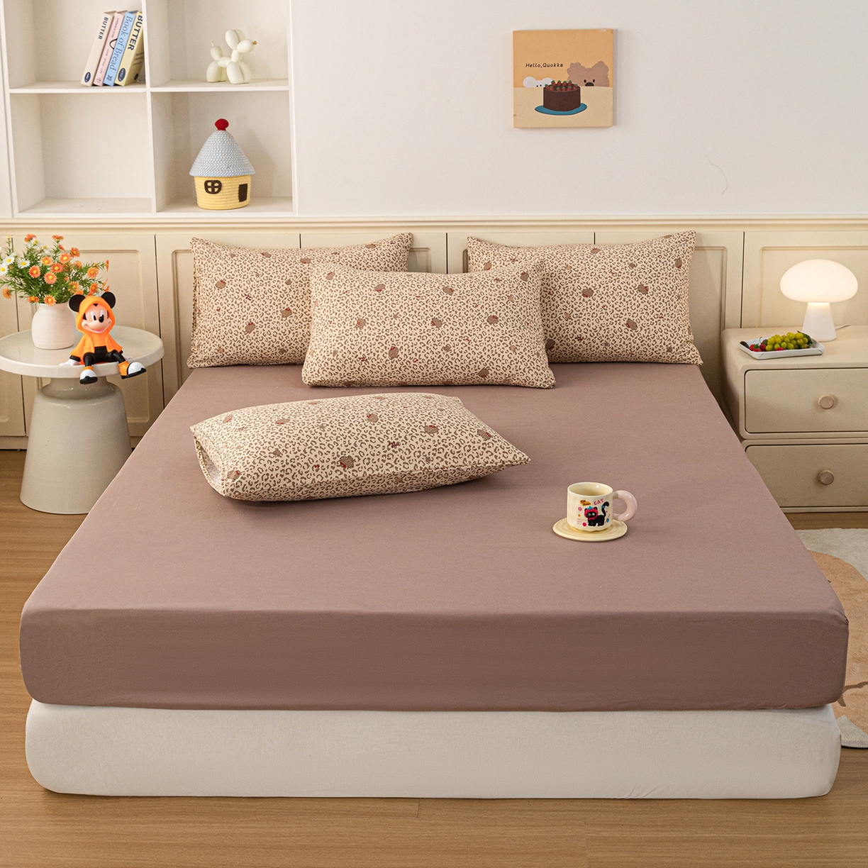 91家纺网 家纺一手货源 找家纺 梦纤绒 2026新款卡通印花床笠单品床笠床笠单件 豹纹咖