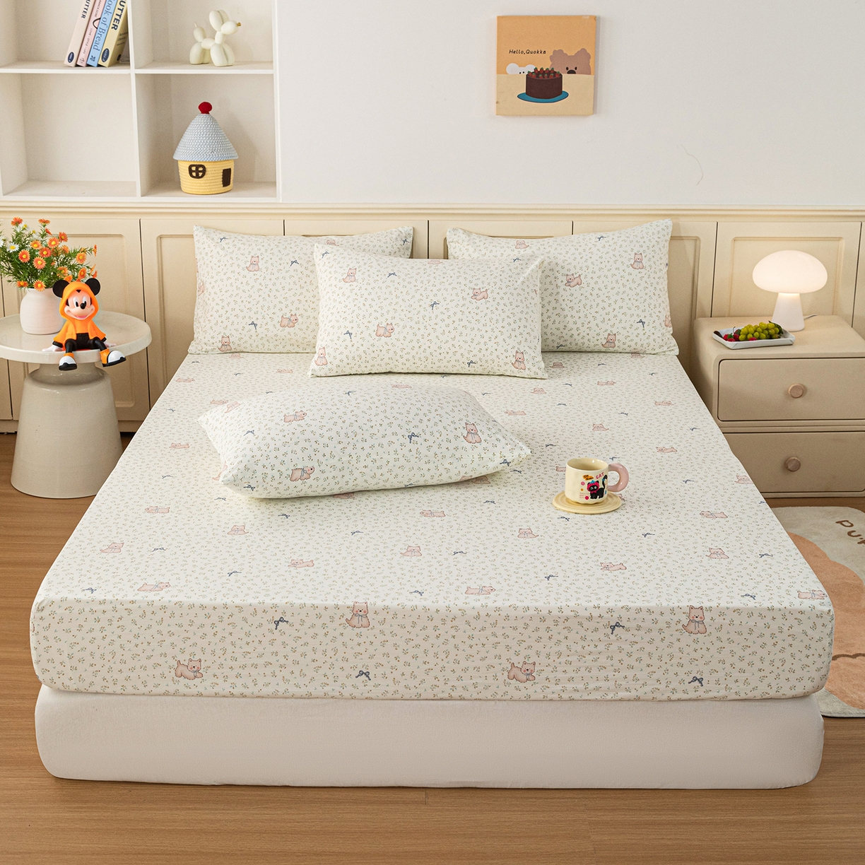 91家纺网 家纺一手货源 找家纺 梦纤绒 2026新款卡通印花床笠单品床笠床笠单件 喵趣蝴蝶