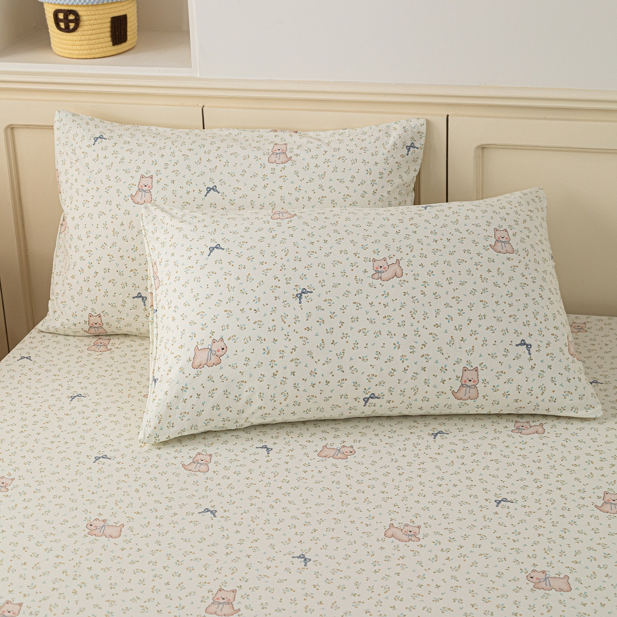 91家纺网 家纺一手货源 找家纺 梦纤绒 2026新款卡通印花床笠单品床笠床笠单件 喵趣蝴蝶