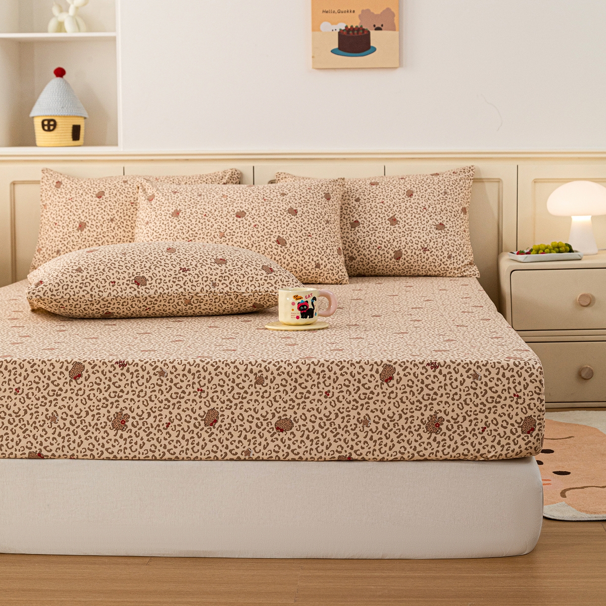 91家纺网 家纺一手货源 找家纺 梦纤绒 2026新款卡通印花床笠单品床笠床笠单件 豹纹喵影