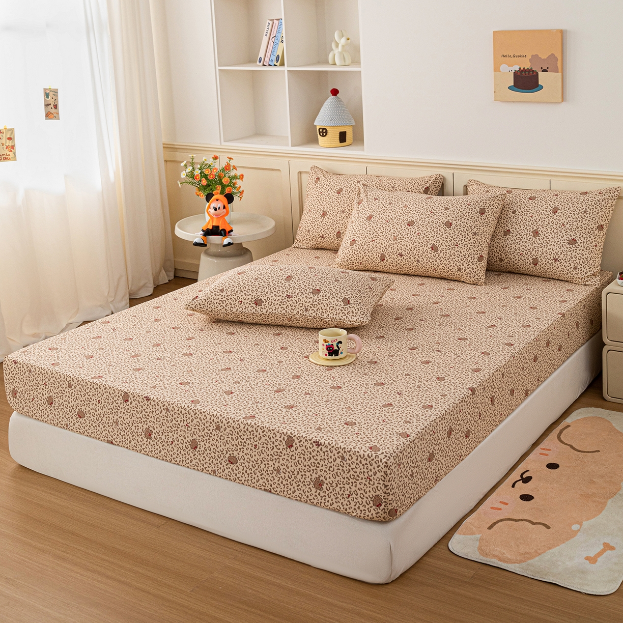 91家纺网 家纺一手货源 找家纺 梦纤绒 2026新款卡通印花床笠单品床笠床笠单件 豹纹喵影