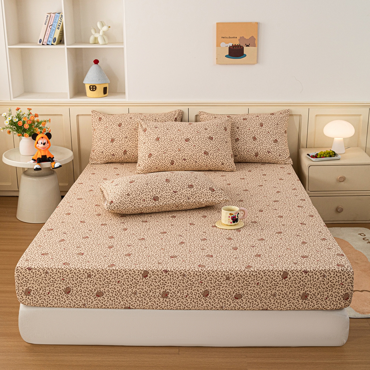 91家纺网 家纺一手货源 找家纺 梦纤绒 2026新款卡通印花床笠单品床笠床笠单件 豹纹喵影