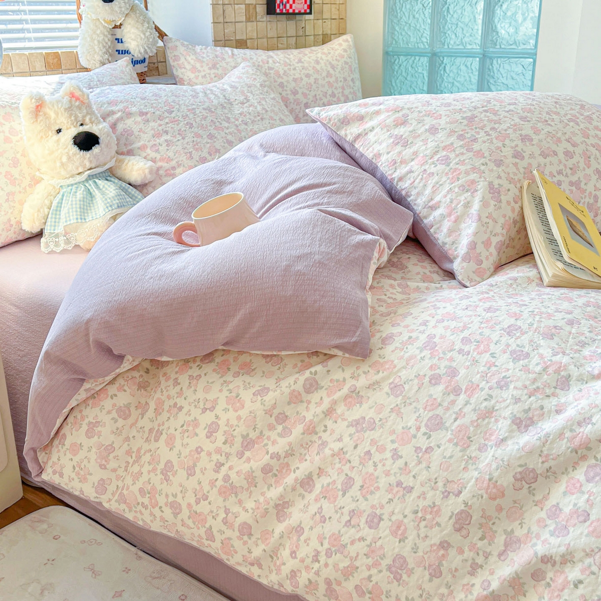 91家纺网 家纺一手货源 找家纺 川悦生活 2026新款云感双层纱木棉四件套 香芋甜梦