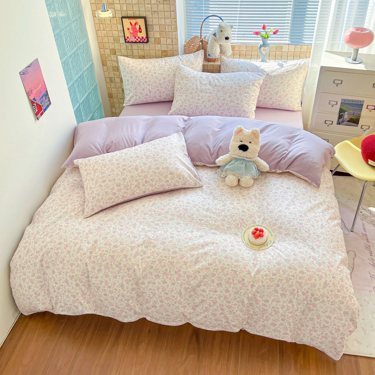 91家纺网 家纺一手货源 找家纺 川悦生活 2026新款云感双层纱木棉四件套 香芋甜梦