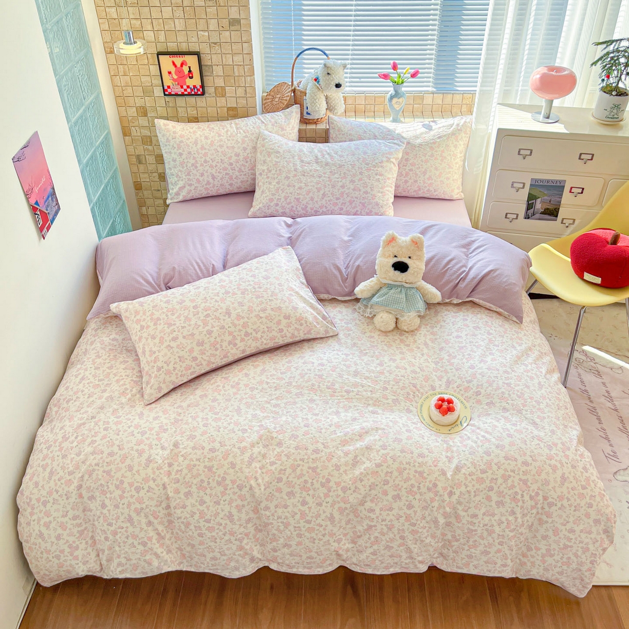 91家纺网 家纺一手货源 找家纺 川悦生活 2026新款云感双层纱木棉四件套 香芋甜梦