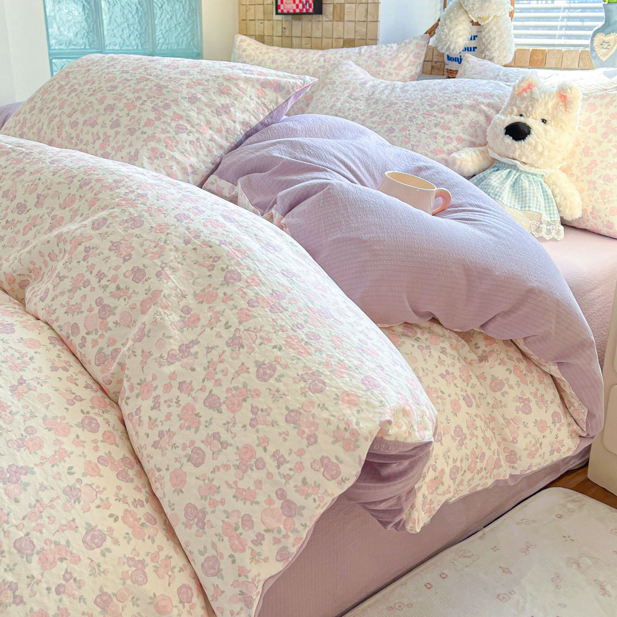 91家纺网 家纺一手货源 找家纺 川悦生活 2026新款云感双层纱木棉四件套 香芋甜梦