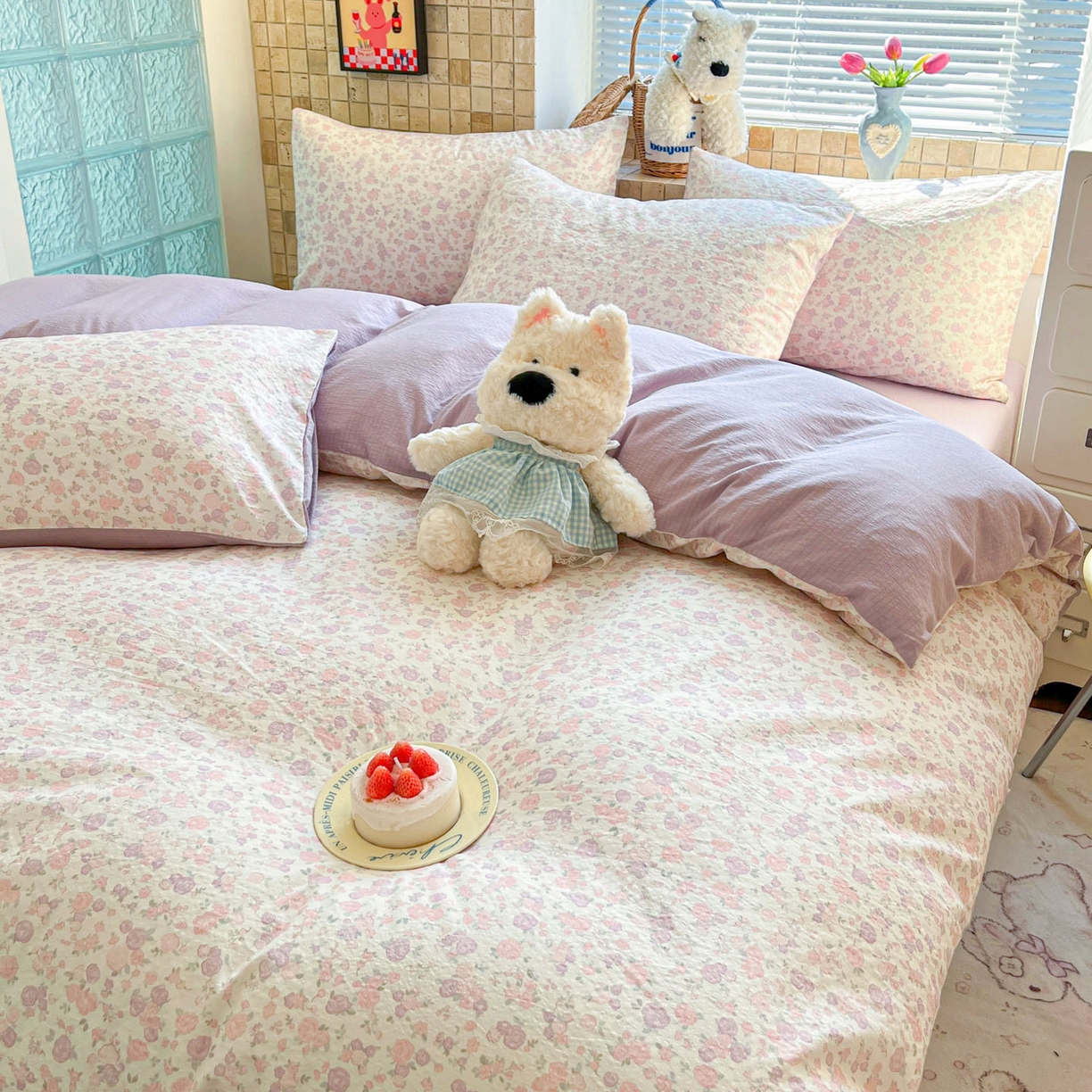 91家纺网 家纺一手货源 找家纺 川悦生活 2026新款云感双层纱木棉四件套 香芋甜梦