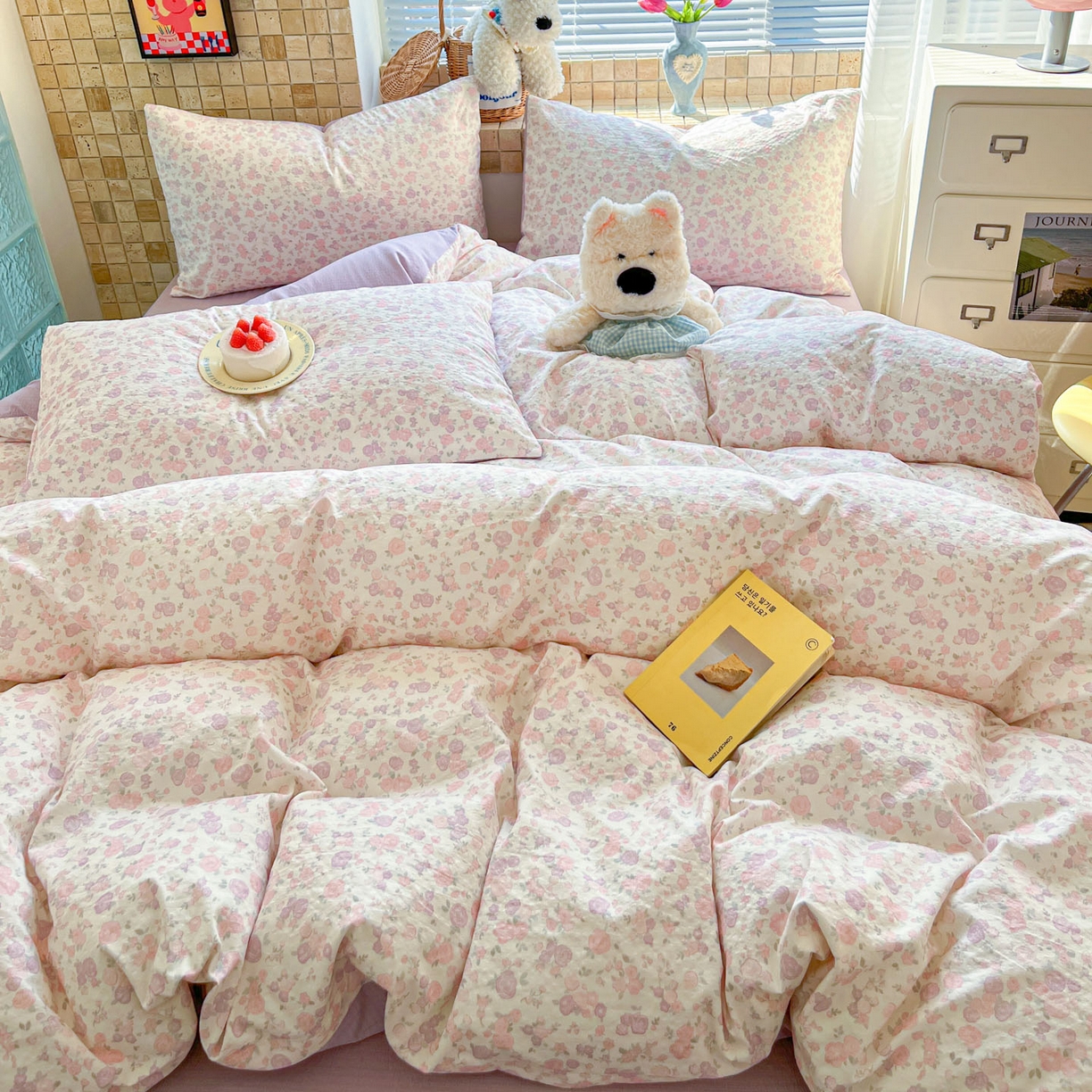 91家纺网 家纺一手货源 找家纺 川悦生活 2026新款云感双层纱木棉四件套 香芋甜梦