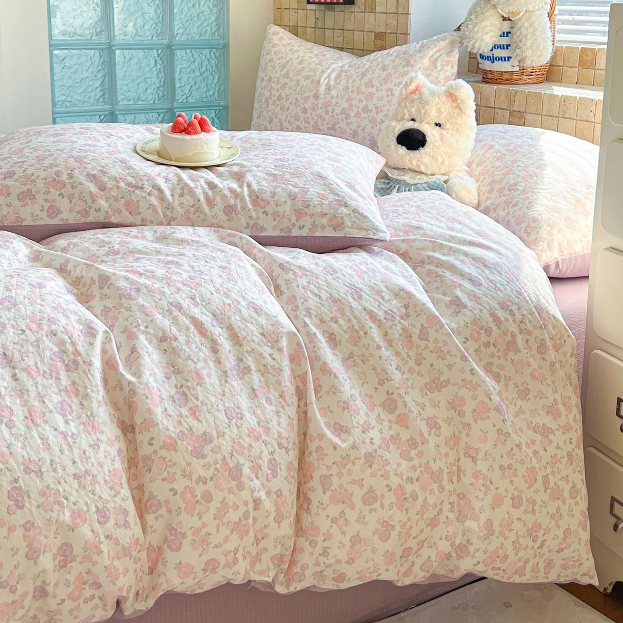 91家纺网 家纺一手货源 找家纺 川悦生活 2026新款云感双层纱木棉四件套 香芋甜梦