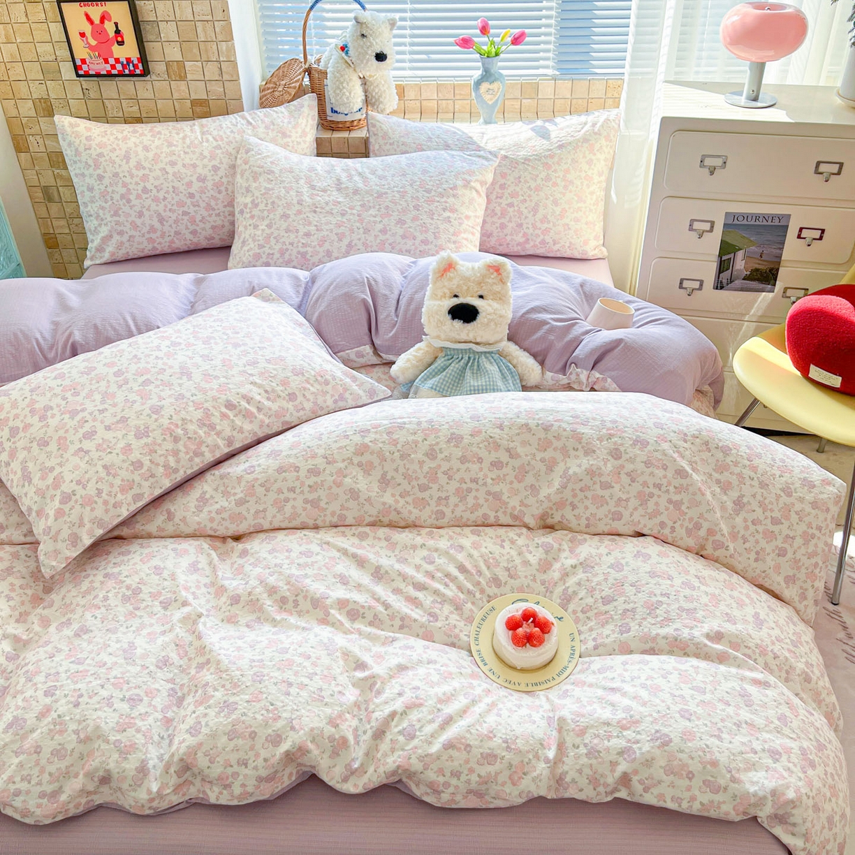 91家纺网 家纺一手货源 找家纺 川悦生活 2026新款云感双层纱木棉四件套 香芋甜梦