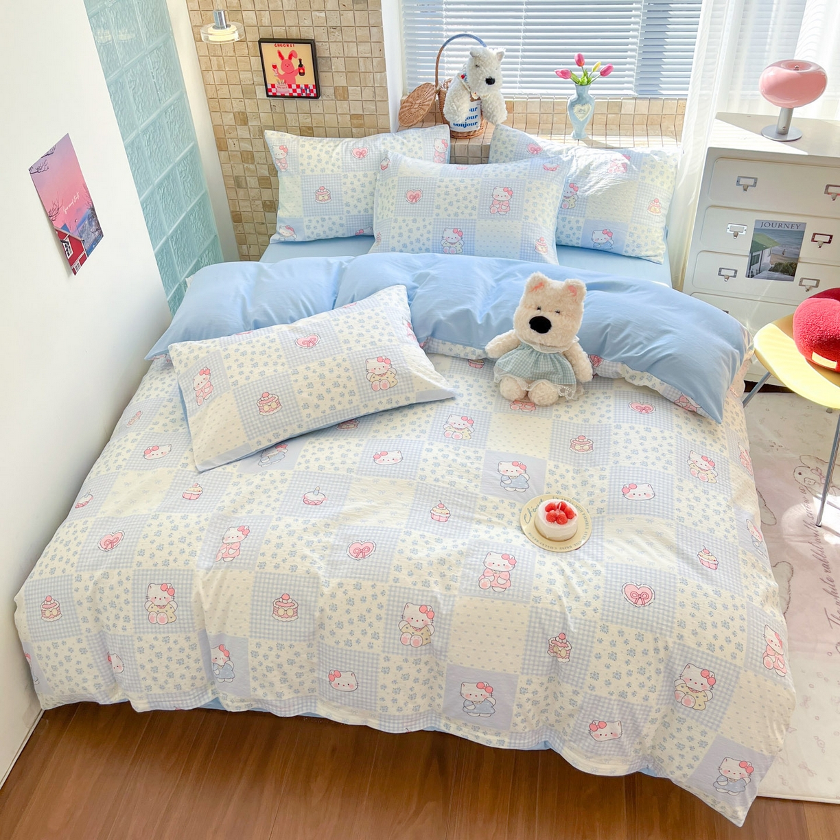 91家纺网 家纺一手货源 找家纺 川悦生活 2026新款云感双层纱木棉四件套 小猫庄园