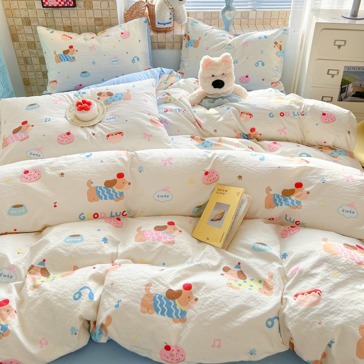 91家纺网 家纺一手货源 找家纺 川悦生活 2026新款云感双层纱木棉四件套 腊肠庄园