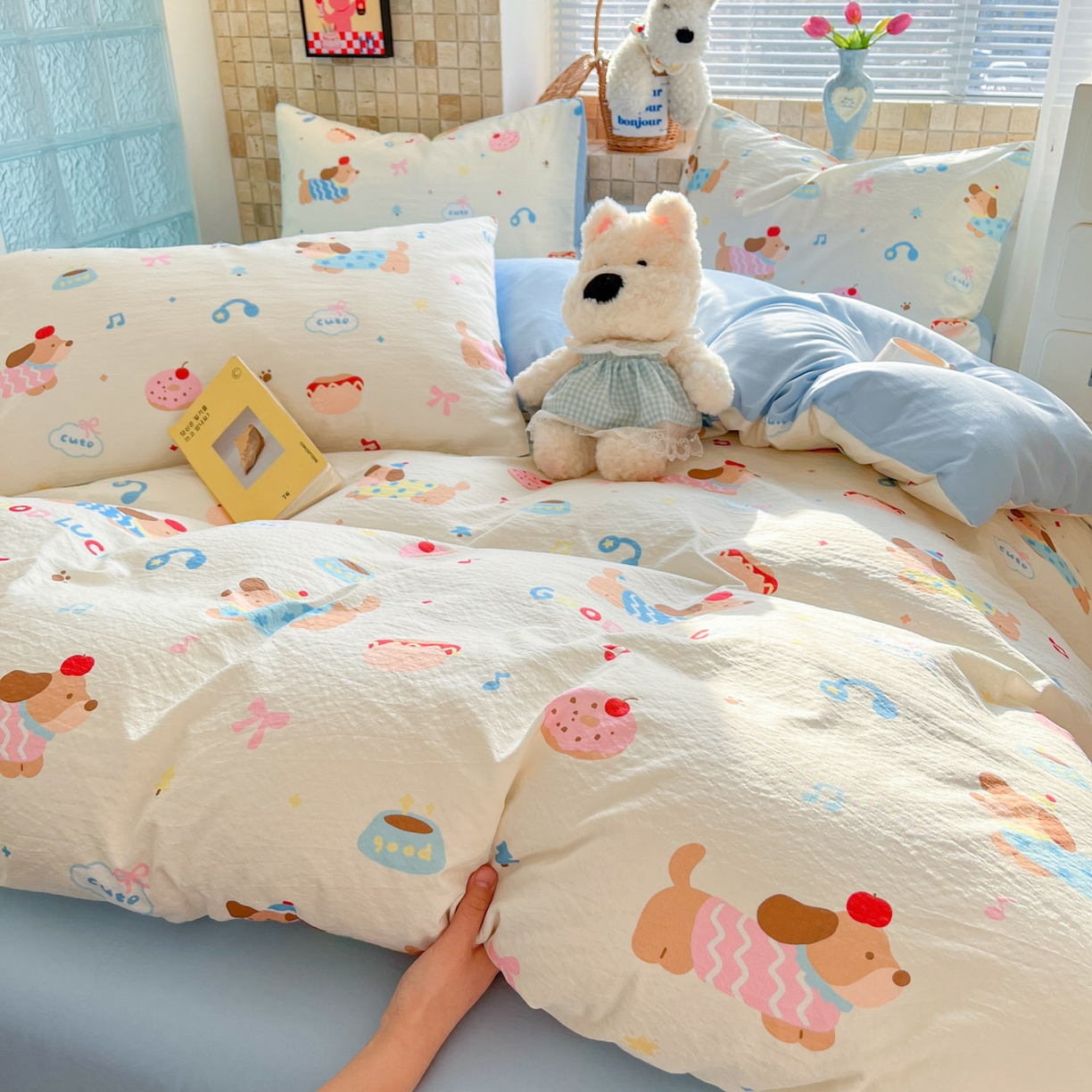 91家纺网 家纺一手货源 找家纺 川悦生活 2026新款云感双层纱木棉四件套 腊肠庄园