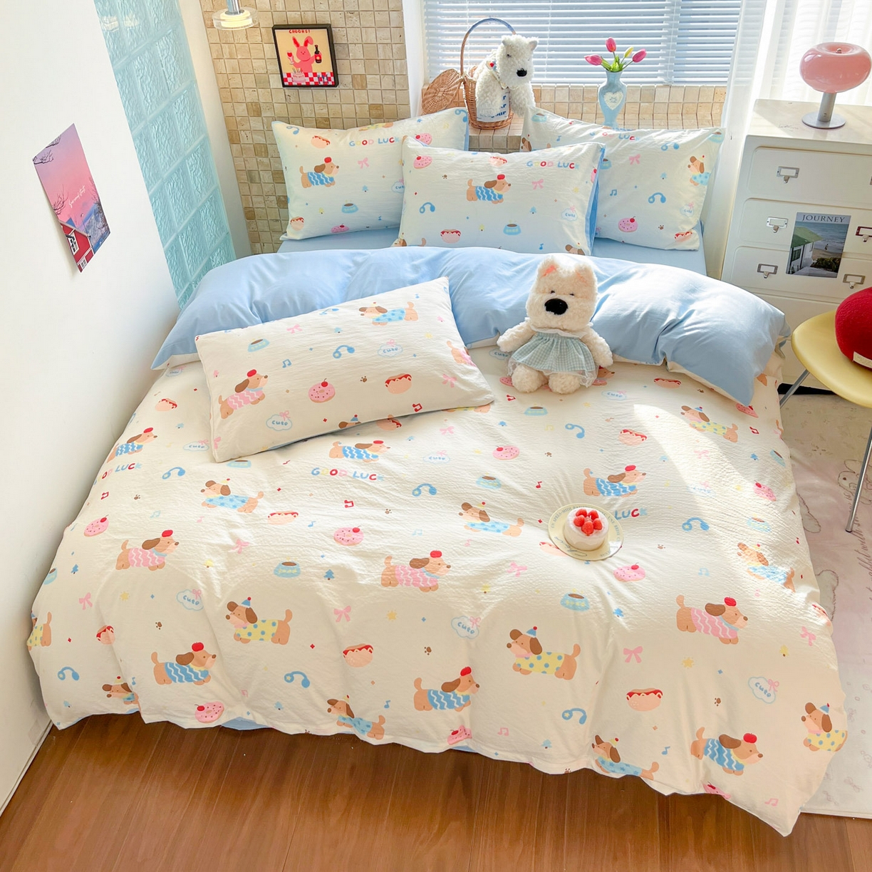 91家纺网 家纺一手货源 找家纺 川悦生活 2026新款云感双层纱木棉四件套 腊肠庄园