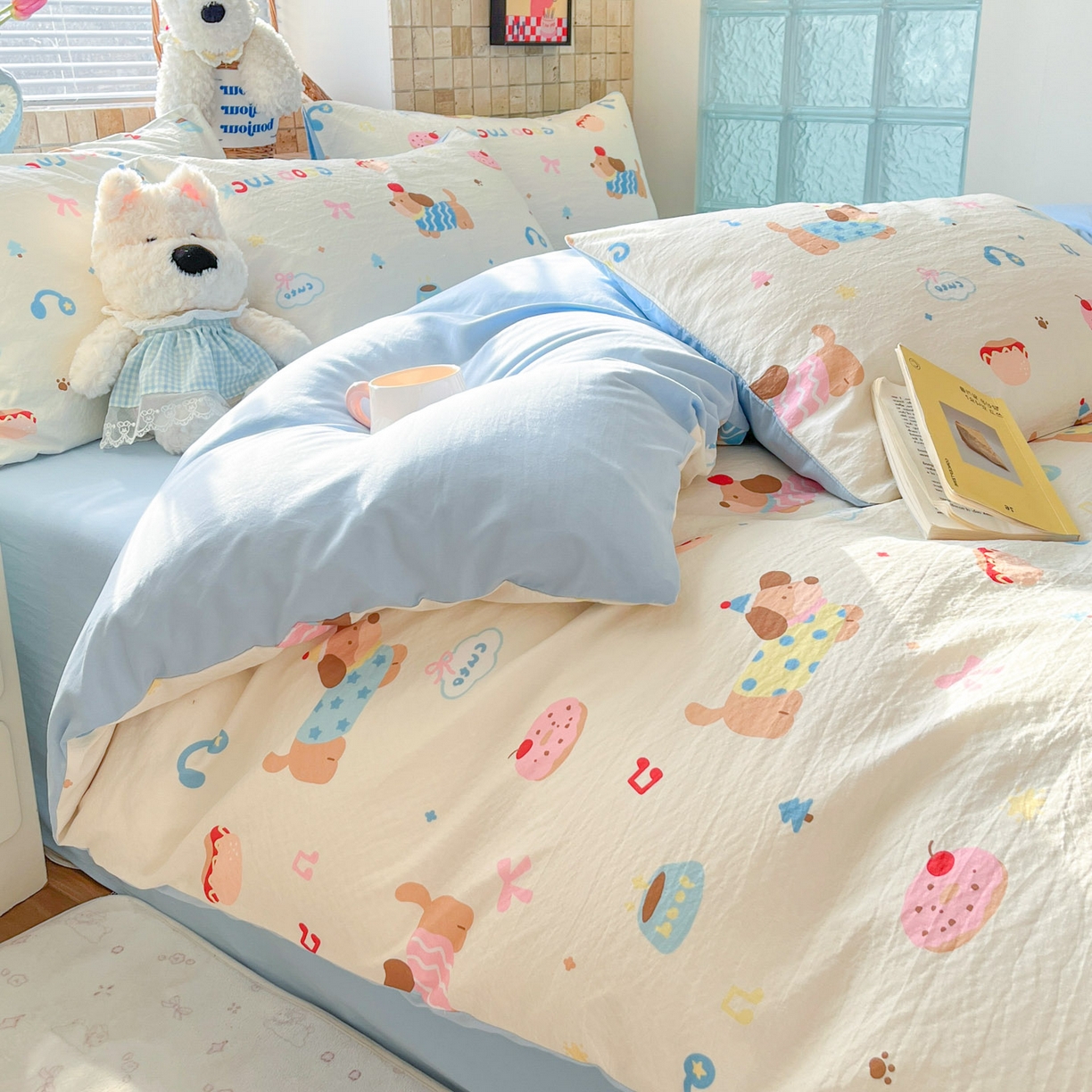 91家纺网 家纺一手货源 找家纺 川悦生活 2026新款云感双层纱木棉四件套 腊肠庄园