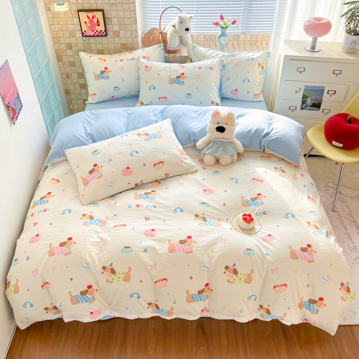 91家纺网 家纺一手货源 找家纺 川悦生活 2026新款云感双层纱木棉四件套 腊肠庄园