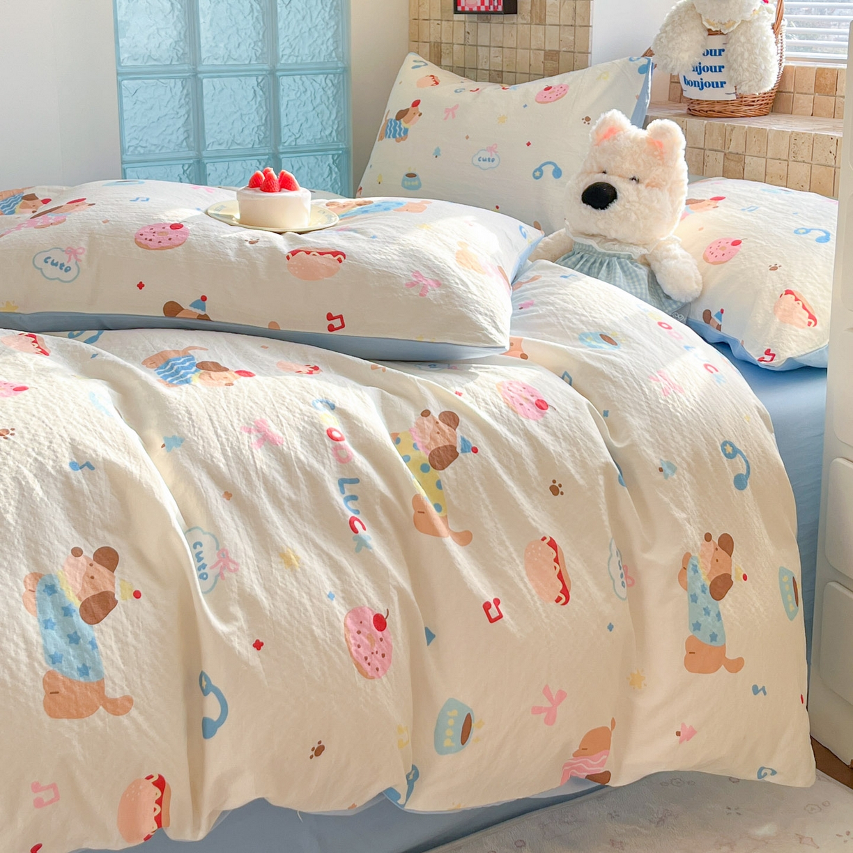 91家纺网 家纺一手货源 找家纺 川悦生活 2026新款云感双层纱木棉四件套 腊肠庄园